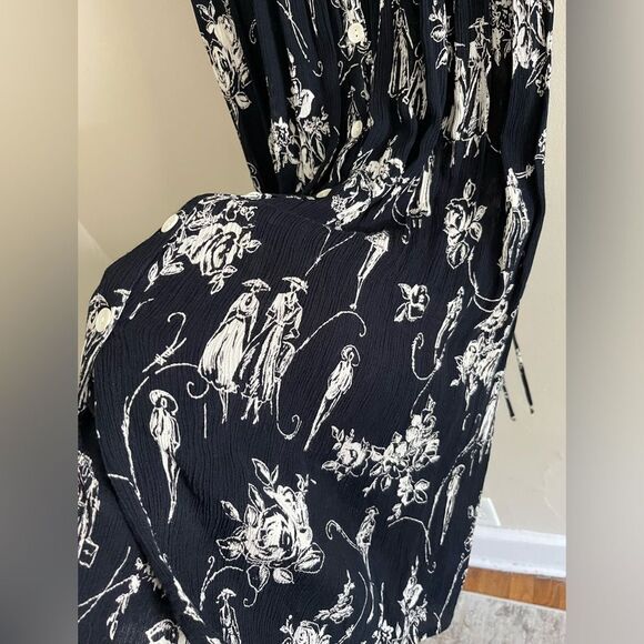 BILA vintage 90s Victorian inspired printed crinkle black button midi maxi dress - Picture 9 of 11